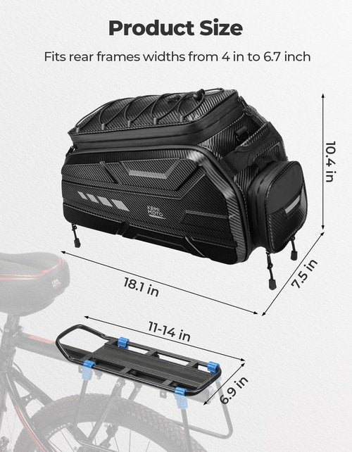 KEMIMOTO Ebike Battery Bag Bike Bags for Rear Rack, 40L Hard Shell Bag with Waterproof Cover, Ebike Trunk Bicycle Seat Pannier for Commuter Travel Outdoor
