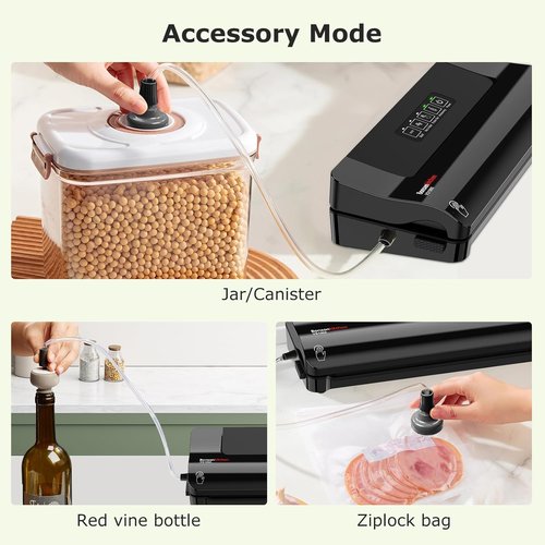 Bonsenkitchen Vacuum Sealer - Multi-Functional Food Preservation System with 5 Bags | Compact Design, Black