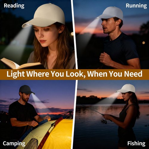 Unisex LED Baseball Cap, USB Rechargeable Baseball Cap with Light Built in, Adjustable Back Strap LED Hats Light for Outdoor Fishing Jogging Camping Hand Work(US, Alpha, One Size, Black)