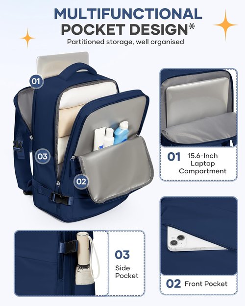 Coofay Travel Backpack - Versatile Carry-On Bag for Airplanes | Sapphire Blue, Ideal for Women & College Use