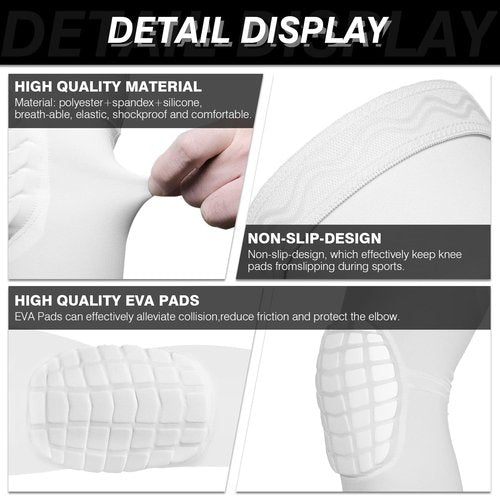 AceList Youth & Adult Honeycomb Padded Elbow Sleeve - Compression Arm Guard for Basketball, Volleyball, Football - Lightweight, Breathable Sports Protection Gear - White