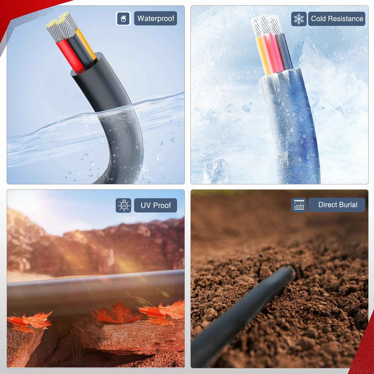 Nilight 50FT 20 Gauge 3 Conductor Electrical Wire Tinned Oxygen Free Copper Red Black Yellow 3 Wires Parallel 600V DC Flexible PVC Case Extension Cords for LED Strips Lamps Lighting