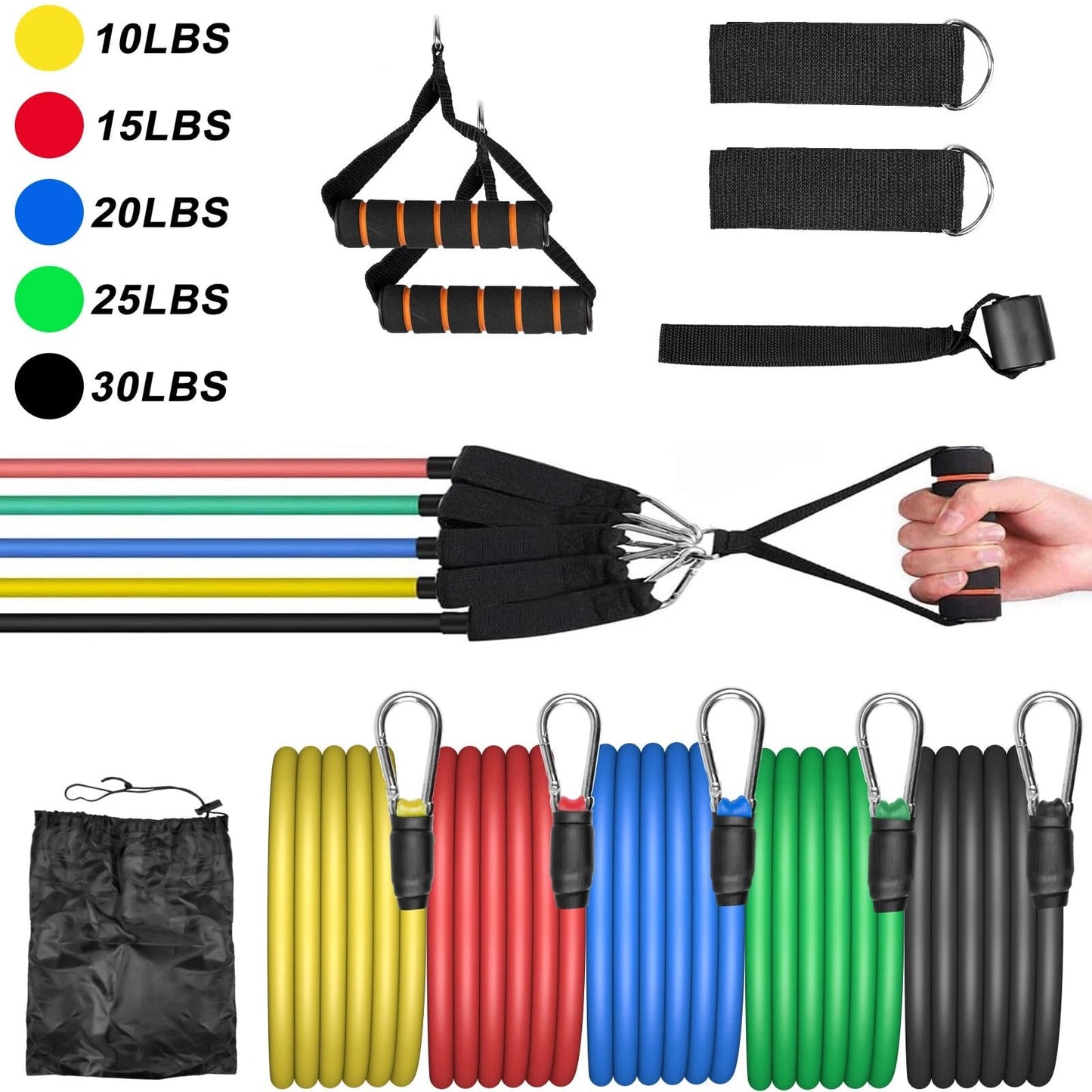 Resistance Bands, Exercise Bands，Resistance Bands for Working Out, Work Out Bands with Handles for Men and Women Fitness, Strength Training Home Gym Equipment