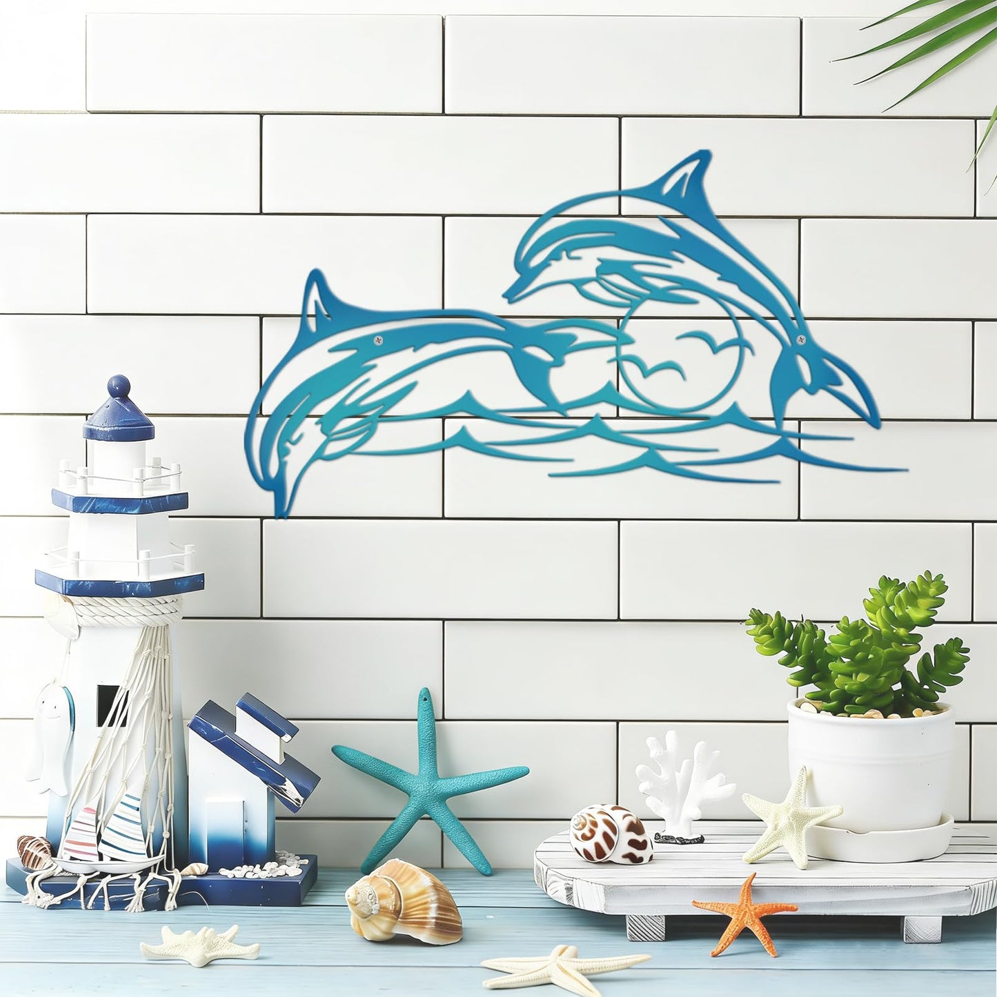 Resama Dolphin Metal Wall Decor – Nautical Wall Sculpture for Bathroom and Home – Durable Marine Animal Art, Ocean Fish Wall Hanging, Dolphin Wall Art, Coastal Decor & Unique Gift Idea (Blue)