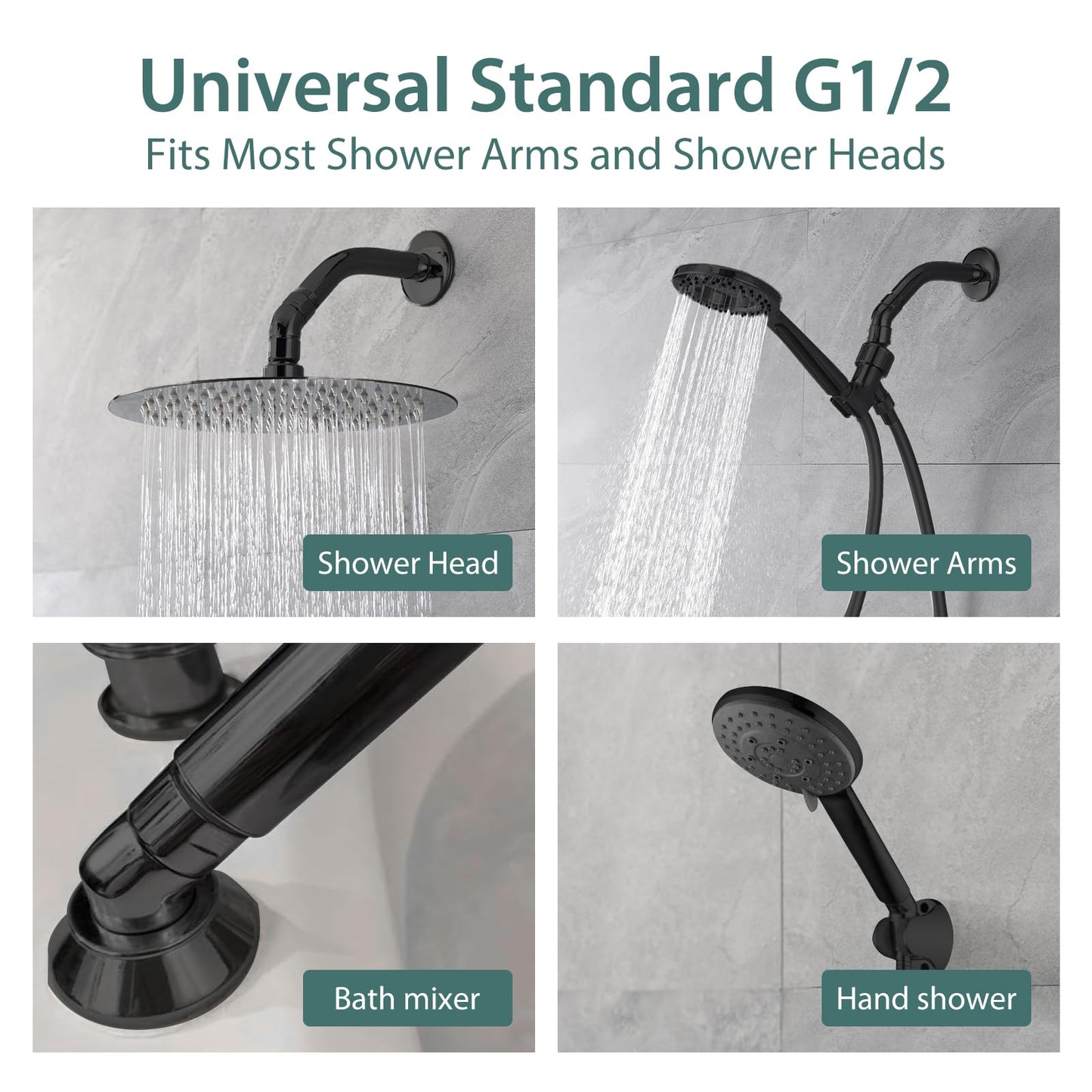 45 Degree Metal Shower Head Adapter Handheld Shower Arm Elbow Adapter Angle Shower Arm Extension Angled Showerhead Extension Pipe For Shower Head(135°, Black)