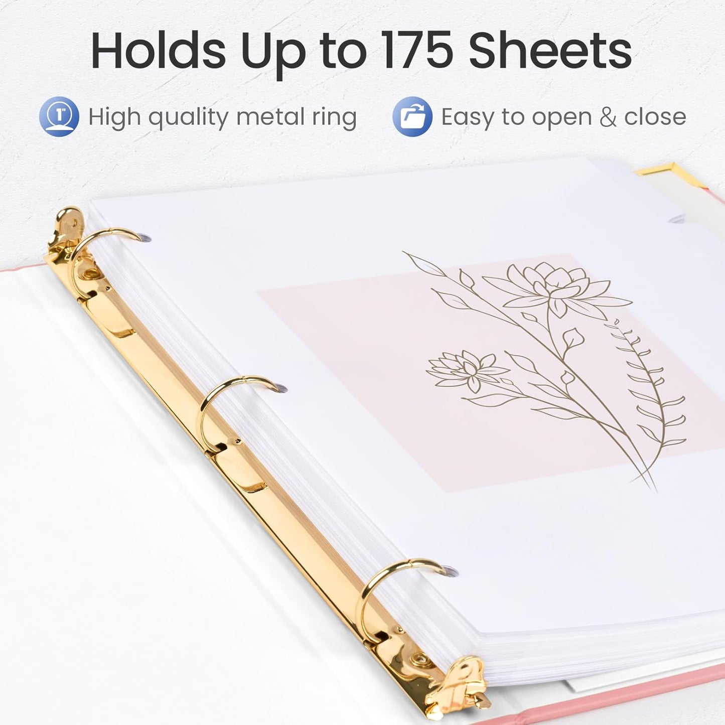 Sooez 1-Inch Three Ring Binder - Cute Design with Gold Foil & Metal Corners | Fits 8.5" x 11" Paper