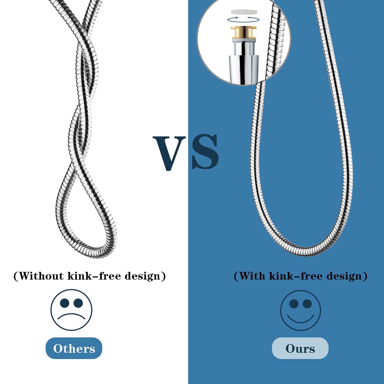 BRIGHT SHOWERS Shower Hose For Hand Held Shower Heads, 96 Inches Cord Extra Long Stainless Steel Hand Shower Hose, Ultra-Flexible Replacement Part with Brass Insert, Chrome