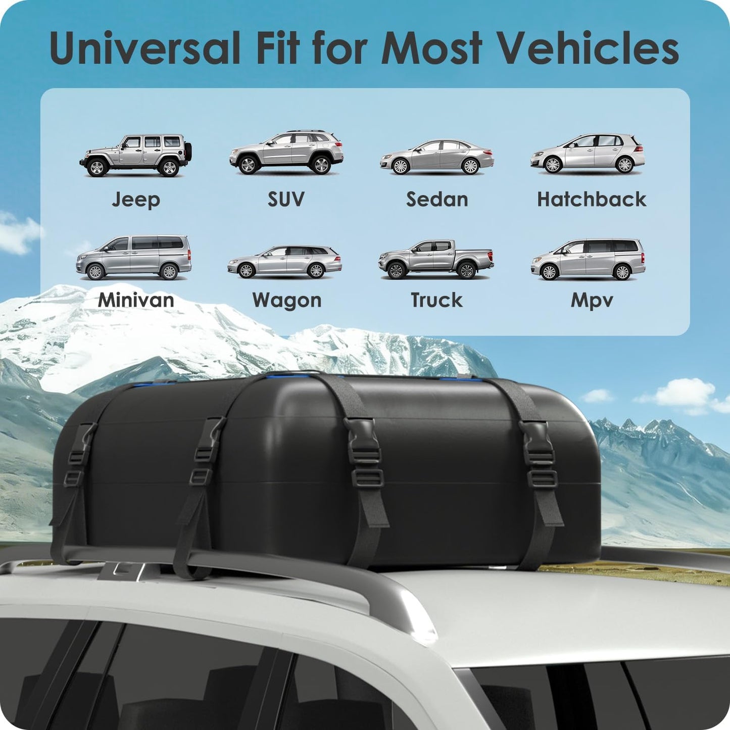 Skiennix Car Rooftop Cargo Carrier Bag - 100% Waterproof, 15 Cubic Feet Capacity | Heavy Duty, Blue