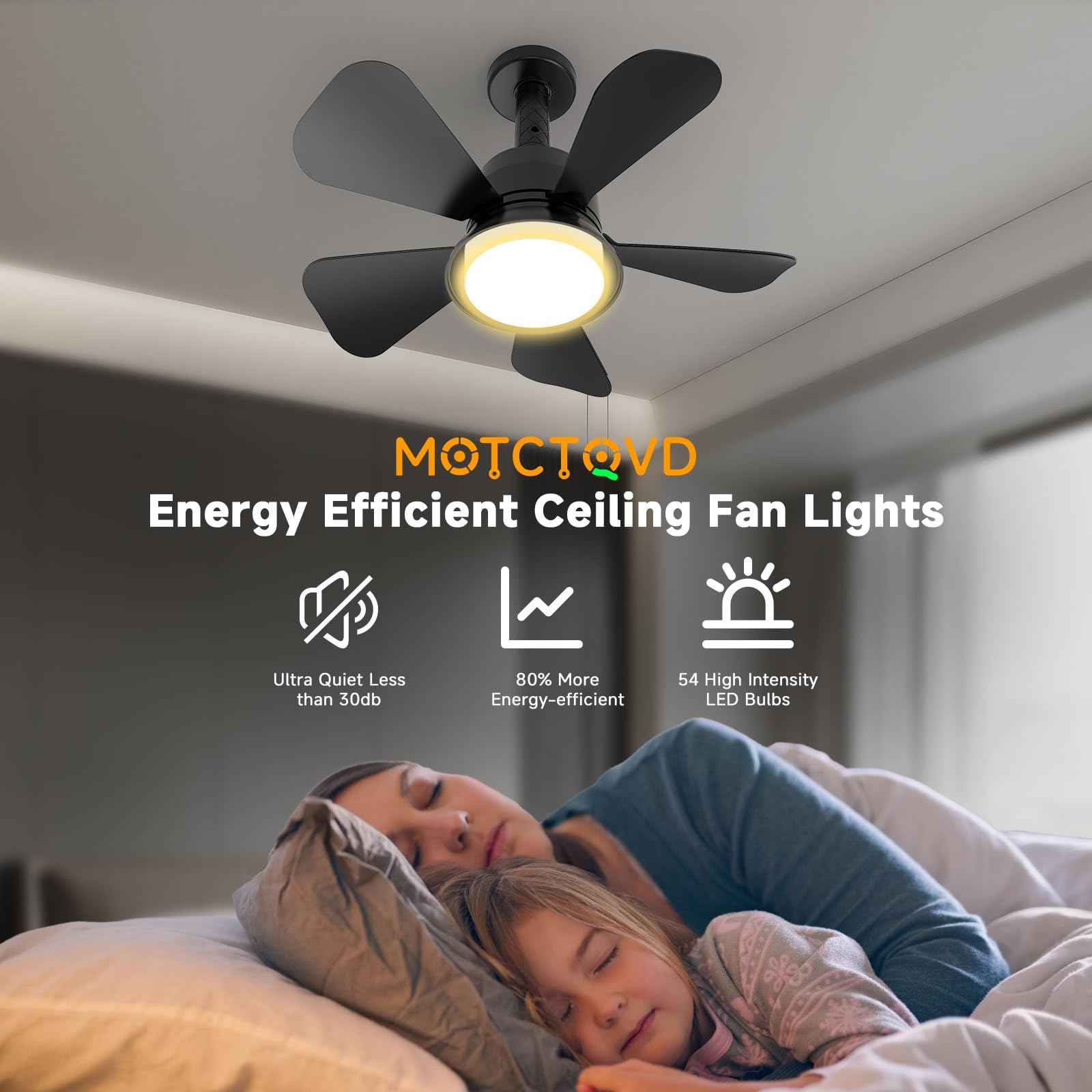 MOTCTQVD Ceiling Fan light with Remote, 5 Brightness Dimmable Ceiling Fans with Lights, 3000K-6000K Quiet 3-Speed Bedroom Ceiling Fans for Garage Living Room