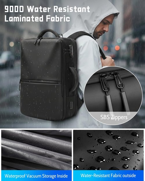 Zurligi Vacuum Backpack for Travel with Pump, 30-70L Expandable Vacuum Seal Compression Backpack, Casual Daypack, TSA-Lock(Vacuum Carry-On, Black)