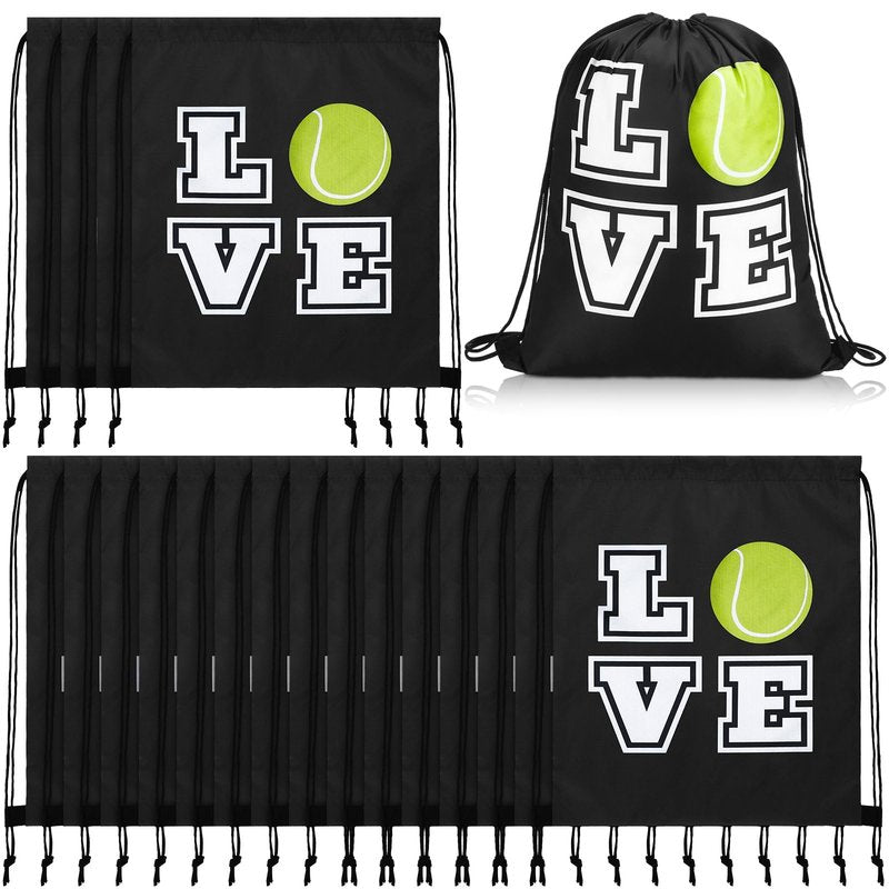 Pinkunn 20 Pcs Tennis Party Favor Bag 17 Inch Tennis Backpack Sport Drawstring Bag for Team Group Teacher Gift, Black(17 Inch,Black)
