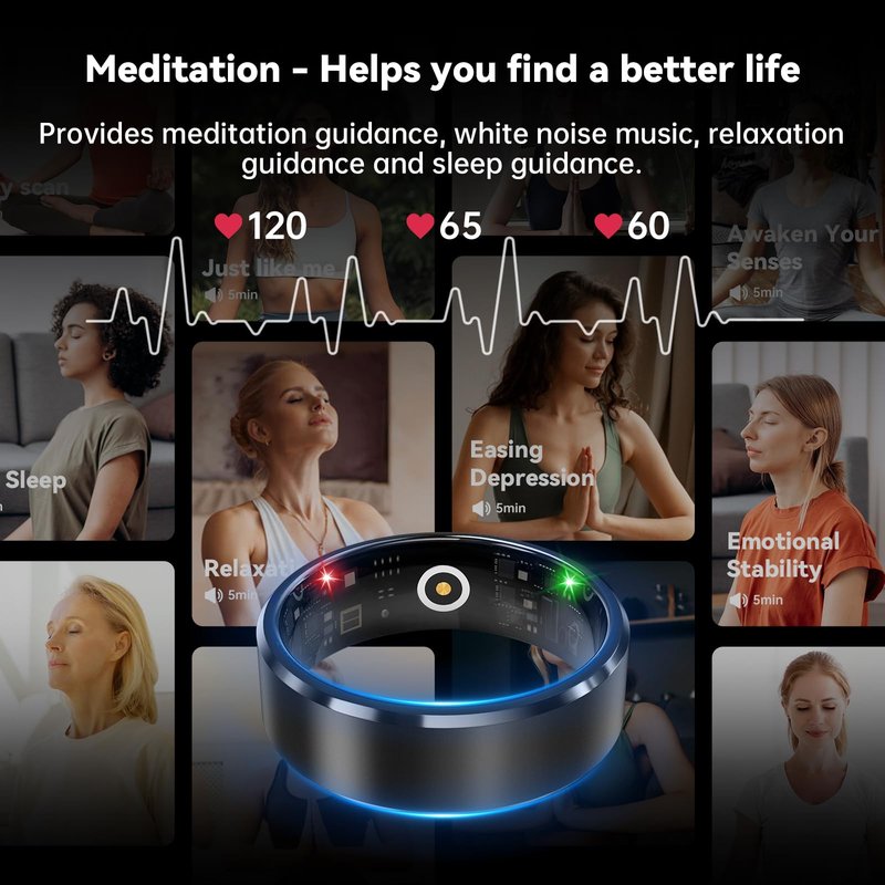 YD LIFE Smart Ring for Men Women - 2025 AI Fitness Tracker with Blood Oxygen/Sleep/Meditation/Heart Rate/Stress, Women's Health, Air Shutter, 5ATM Waterproof, Android & iOS Compatible