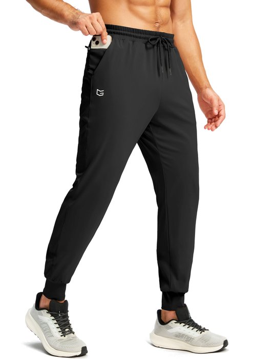 G Gradual Men's Joggers with Zipper Pockets Workout Track Pant Stretch Sweatpants for Men Athletic, Gym, Running(Black,L)