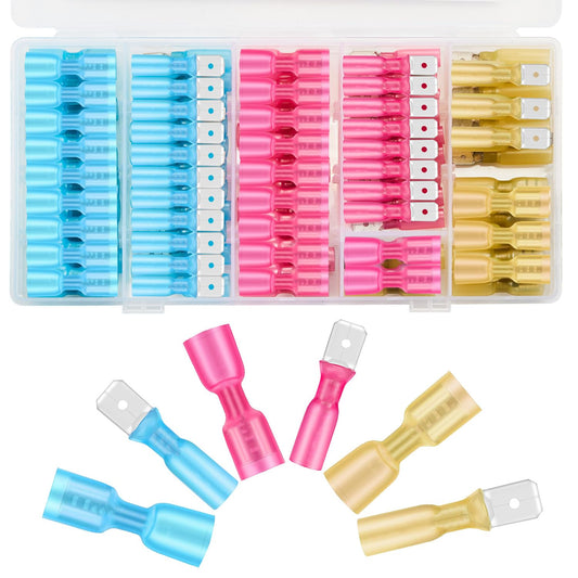 Chanzon Spade Connectors Kit Quick Disconnect 22-18,16-14,12-10AWG Heat Shrink Male & Female 1/4" Crimp Wire Electrical Wiring Terminals Gauge Assorted Waterproof for Marine Automotive Boat(UL Listed)