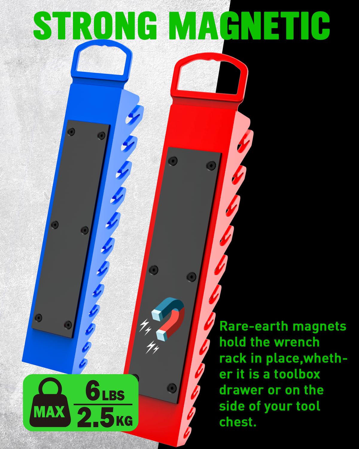 SWANLAKE 2-Piece Magnetic Wrench Organizer Toolbox Holder, SAE (1/4'' to 15/16''), Metric (6mm to 24mm) Ratchet Wrench Organizers, Total Hold 24 Slots Wrenches Holder for Tool Box