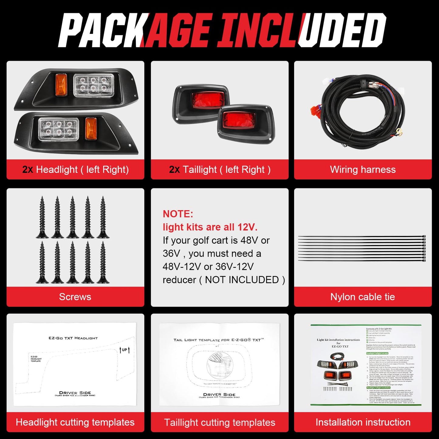 VYYOKMU LED Headlight and Tail Light Kit for EZGO TXT 1996-2013 Gas and Electric, Street Legal 12V LED Kit