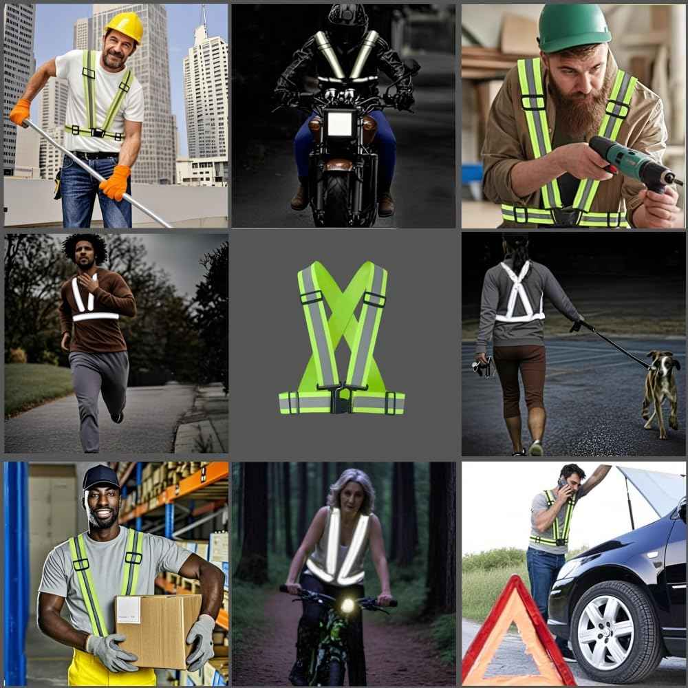 IDOU 2-Pack Heavy Duty 2.0 IN High Visibility Reflective Safety Strap | Adjustable Elastic Hi Vis Reflective Vest for Construction, Running, Cycling | Men & Women's Yellow Work Vest Plus/XXL