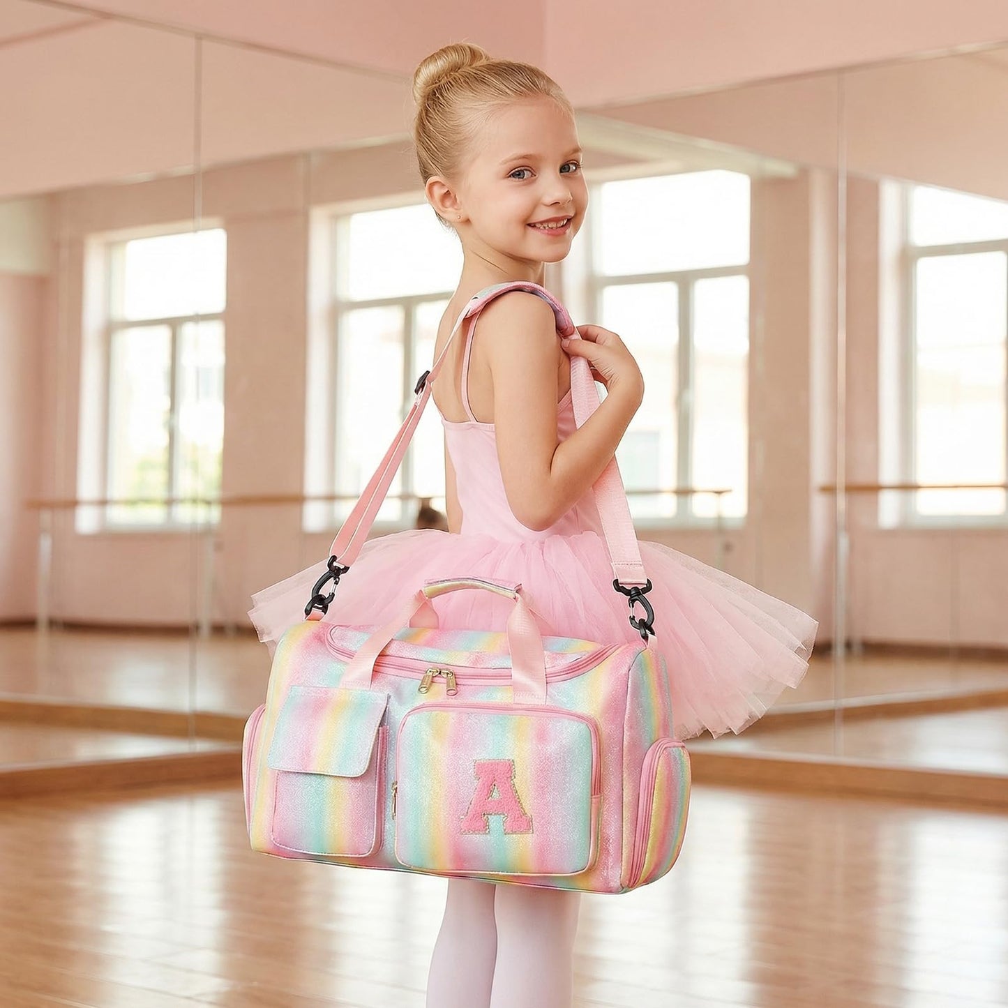 HuiLeo Birthday Gift for Teen Girl Gifts Trendy Stuff, Kids Travel Duffle Bag Girls Initial Gym Bag with Shoes Compartment, Personalized Weekender Bags Pink A