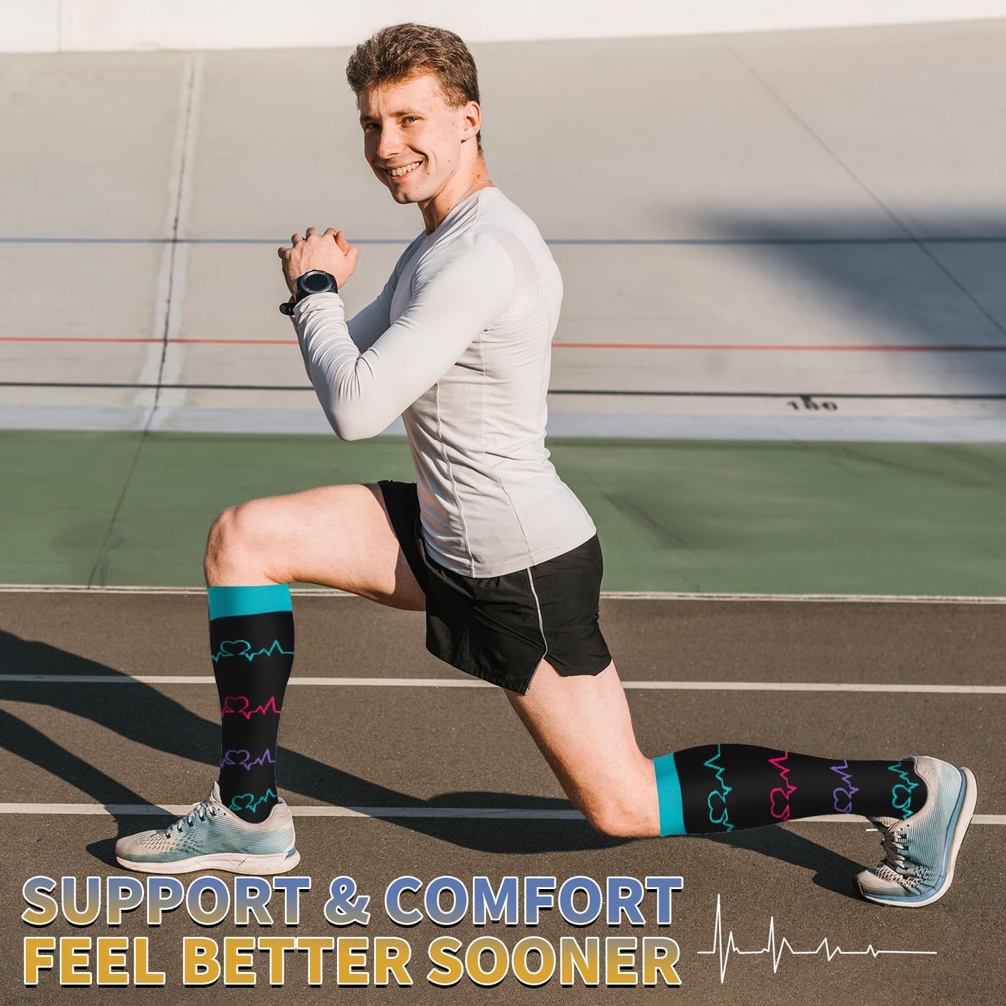 Sooverki Compression Socks for Women 8 Pairs 15-20mmHg Best for Flying Travel Fun Cute White Black Knee High Stockings Wide Calf Nurse Gifts Essentials Pregnancy Support Running Athletic