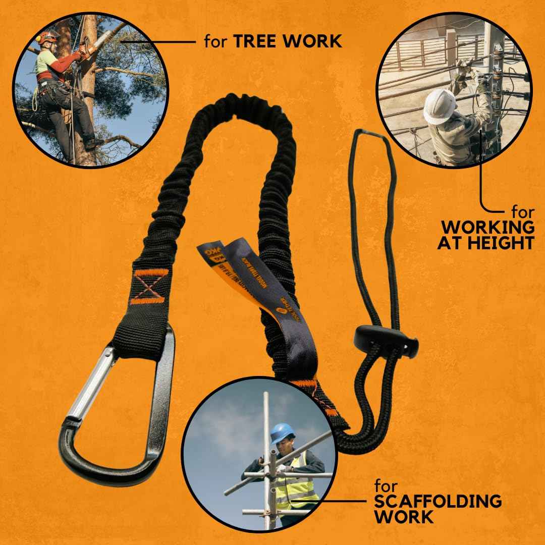 Tool Lanyard with Spring Locking Aluminum Carabiner & Adjustable Loop End, 153 cm Working Length, Max Load 9KG - Tool Safety for Scaffolding & Working at Height - 3 Pack