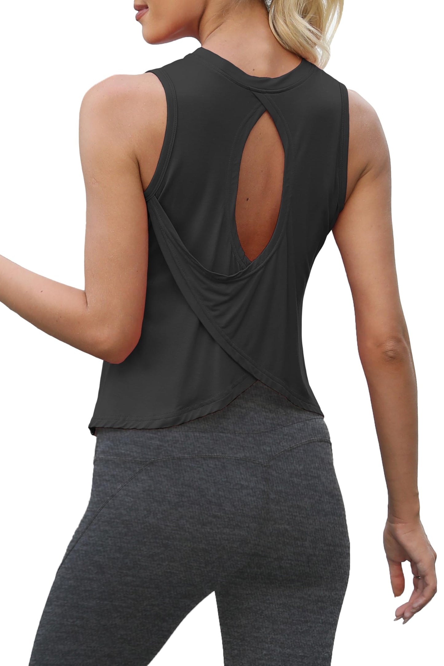 Bestisun Womens Workout Tank Tops Athletic Gym Crop Tops Sleeveless Tennis Sports Dance Clothing for Women Black L