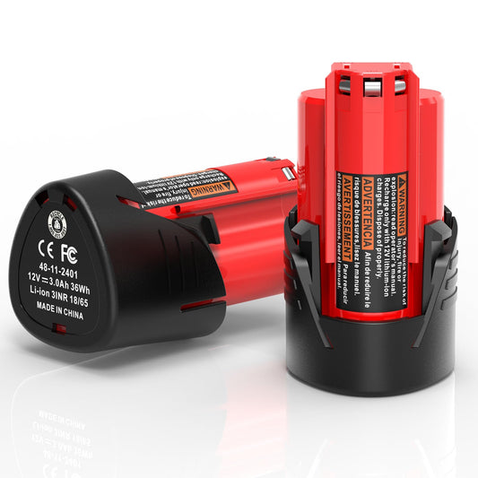Rocivic 2 Pack 12V 3.0Ah Replace for Milwaukee M12 Battery 48-11-2411 48-11-2420 Compatible with Milwaukee 12V Tools and 48-59-2401 Lithium-Ion Charger