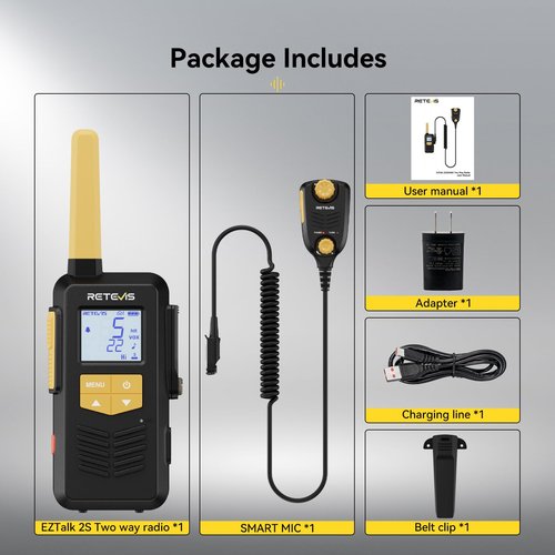 Retevis EZtalk 2S GMRS Radio - Walkie Talkie Long Range with Controllable Mic, 1800mAh Low Temperature Battery, Rugged IP67 Waterproof Radio, NOAA Weather Alert, Compact Radio for Skiing, Snowboarding
