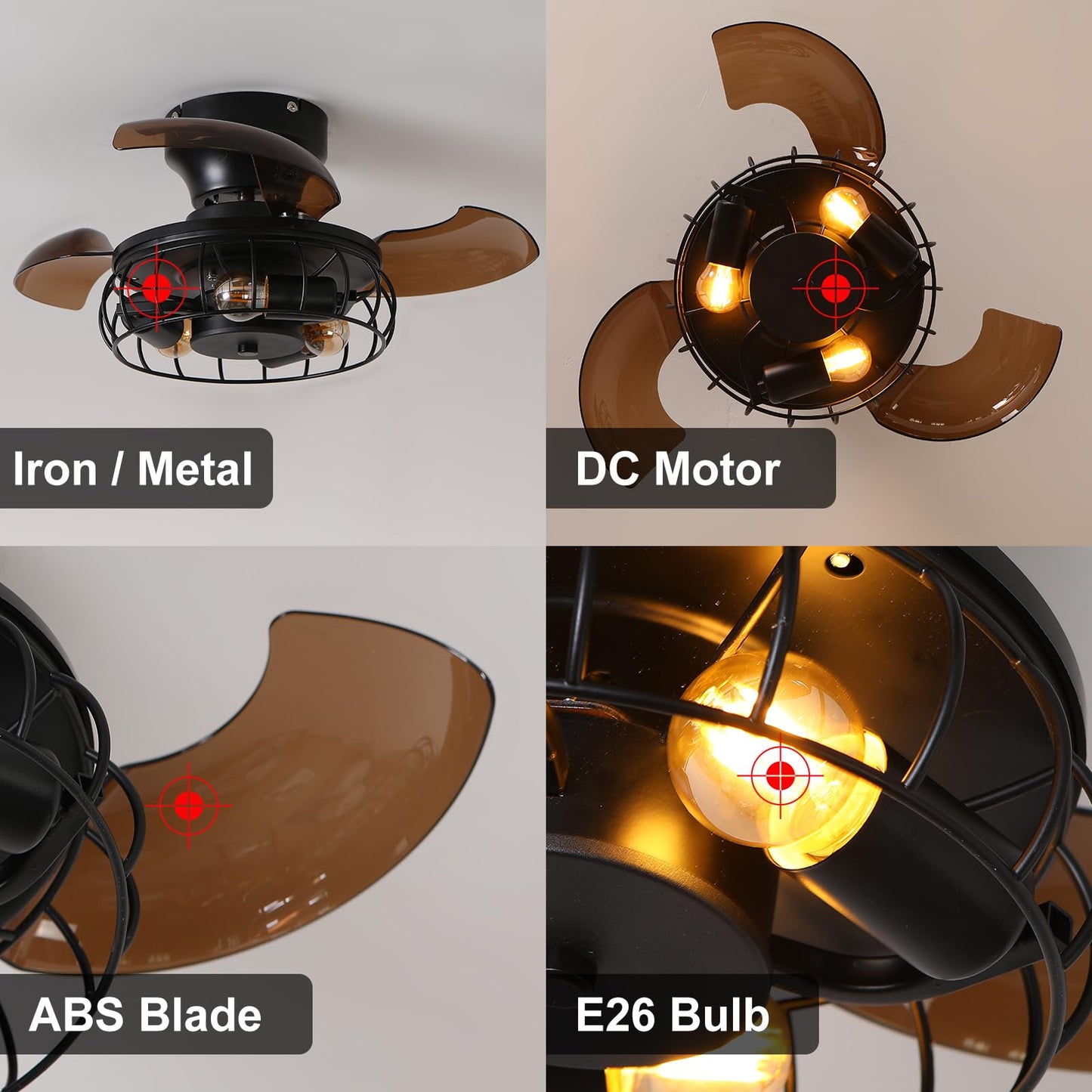 BEALWISE 21.6'' Retractable Ceiling Fans with Lights Caged Farmhouse Ceiling Fan Lights with Remote Control and APP, Rustic Industrial Ceiling lamp Black Fixture for Living Room Bedroom Kitchen, A