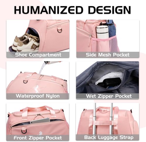 Marengo Gym Bag - Lightweight Travel Duffle with Shoe & Wet Compartment | Ideal for Sports, Yoga & Swimming - Pink