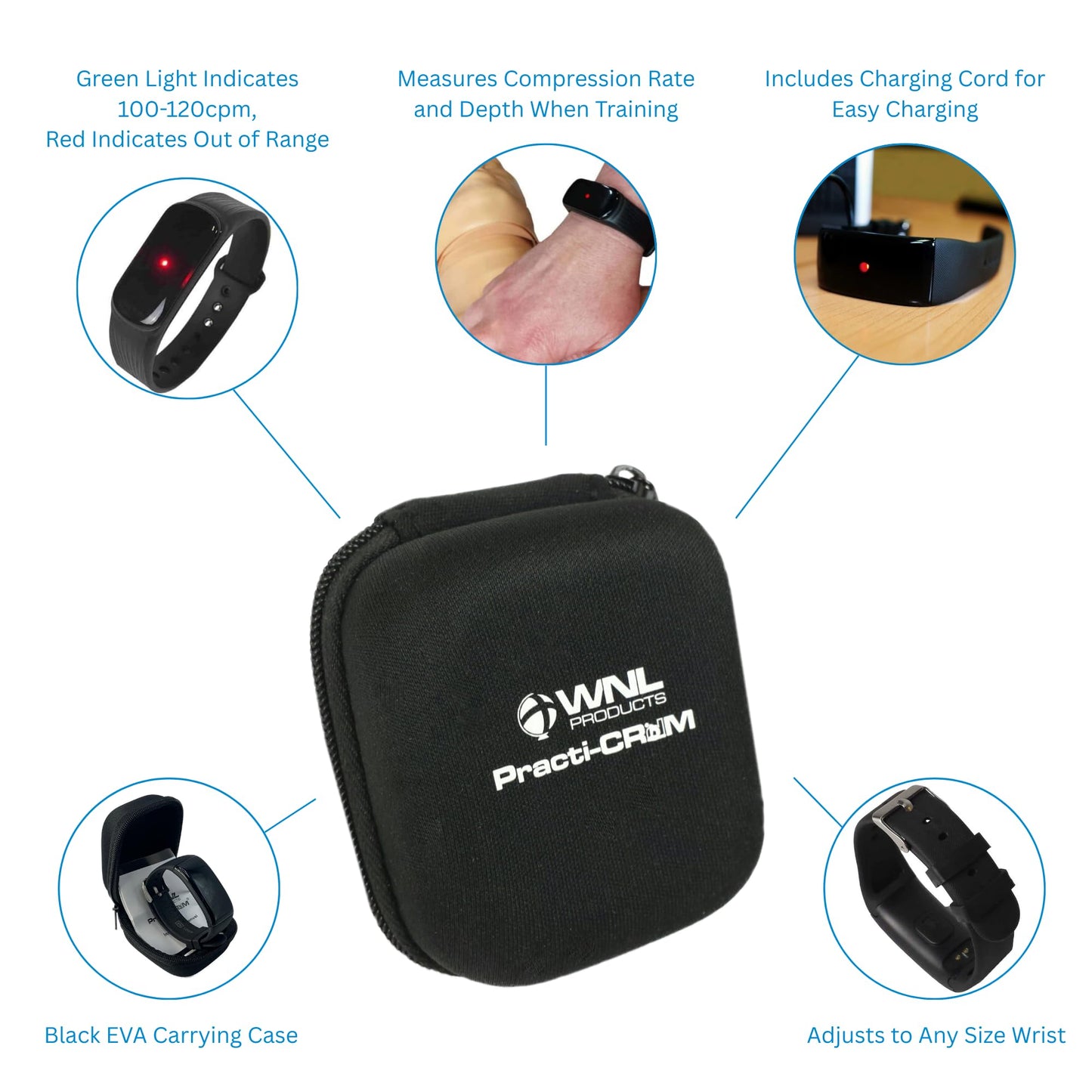 WNL Products WLCRdM CPR Compression Rate and Depth Wrist Monitor Device Practi-CRdM with Black EVA Carrying Case