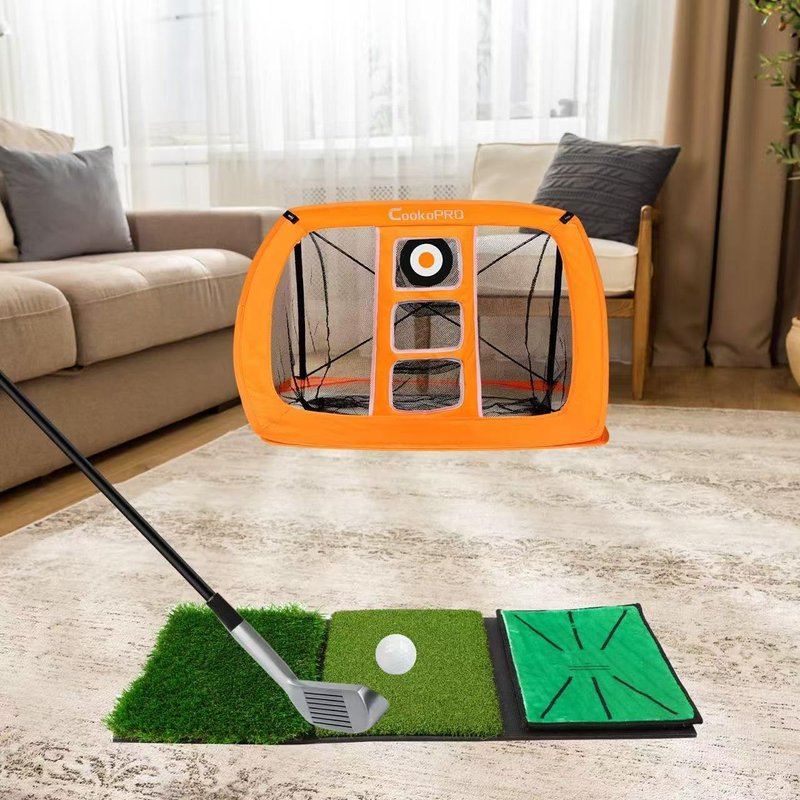 CookoPRO Golf Chipping Net Set,Pop Up Net with Durable Rubber Training Mat,10 Golf Tees,6 Practice Balls,6 Foam Balls and Carry Bag for Indoor & Outdoor Game