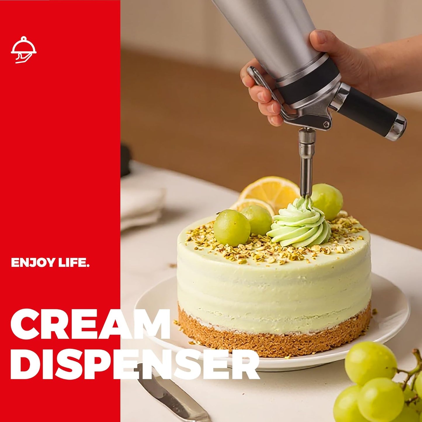 Skiennix Professional Aluminum Whipped Cream Dispenser - Leak-Free 500 mL Canister with 8 Nozzles & Brush