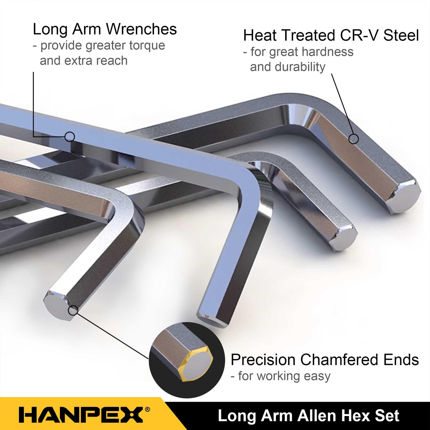 Hanpex Long Arm Hex Key Allen Wrench Set with Ball End, Ball-End Hex Allen Key, Allen Wrench Set Chrome Vanadium Steel(Cr-V), Tamperproof TORX L- Key Set (9Pc Imperial)