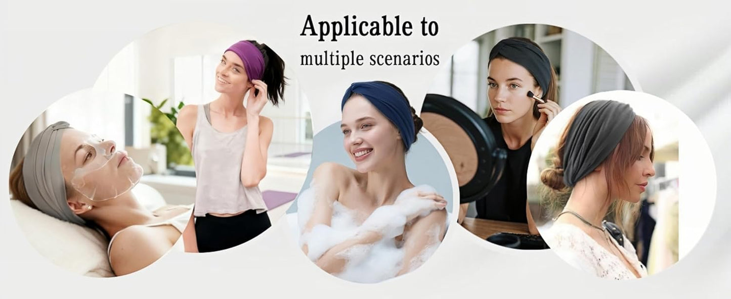 Skiennix Wide Elastic Headbands - Soft Knotted Design for Makeup & Sports | 8-Pack Non-Slip Hair Bands
