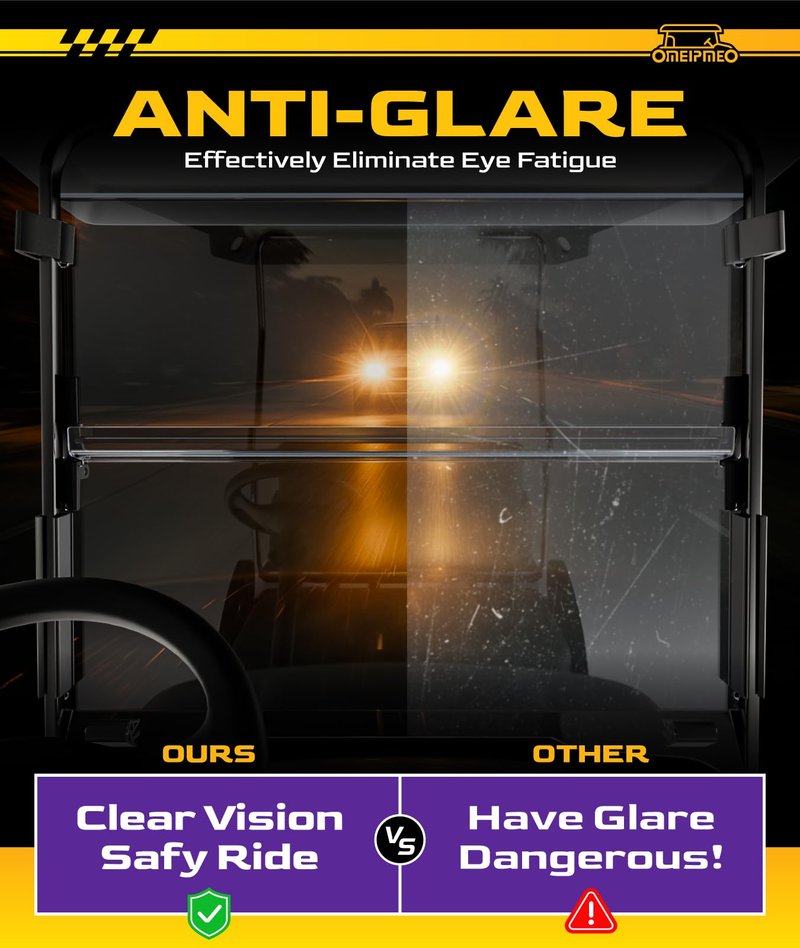 Upgrade Golf Cart Windshield for YAMAHA G29/Drive 2007-2016 Gas/Electric Models, Foldable Golf Cart Windshield with Heavy Duty Hinges, Anti-UV&Impact Resistant, 5MM Thick PC Material (Clear)