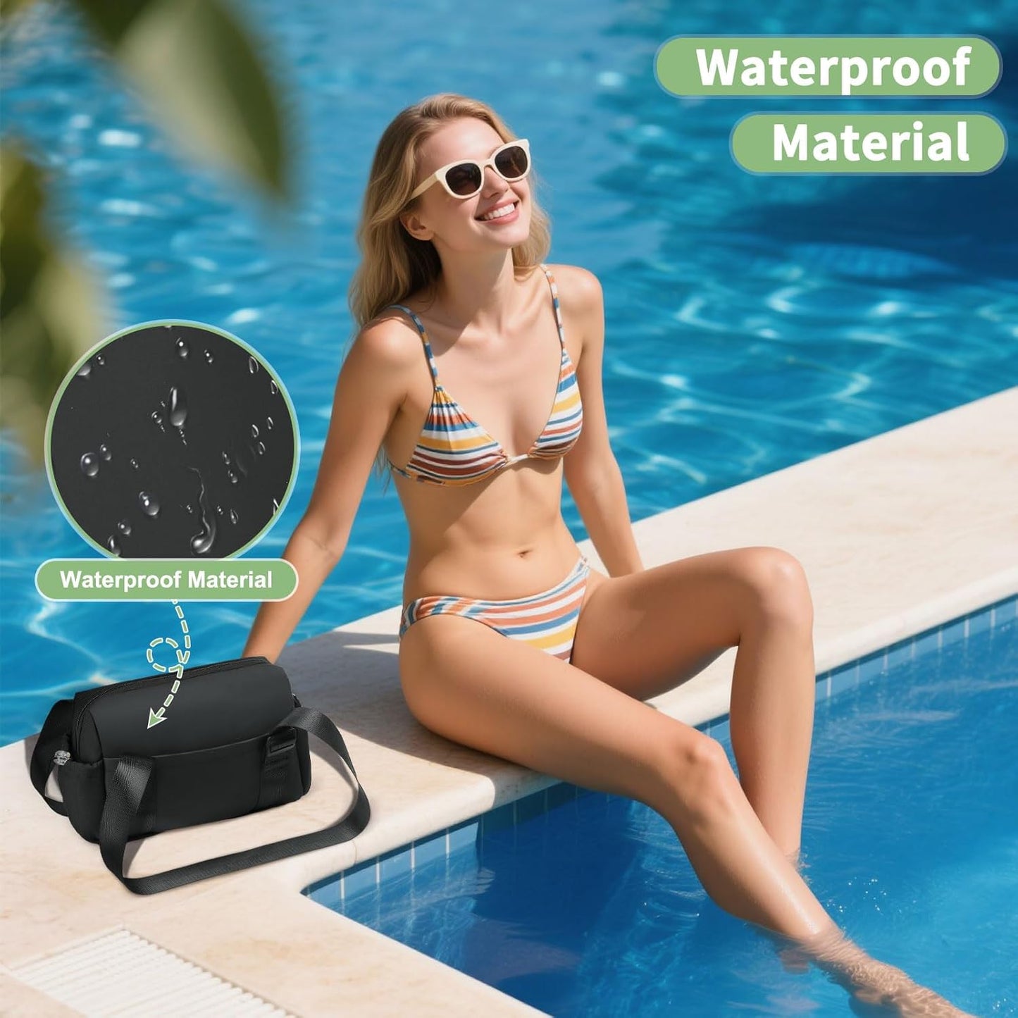 Mini Gym Bag for Women, Yoga Small Sports Bag for Women Girls, Waterproof PU Fitness Tote with Wet Compartment, Black