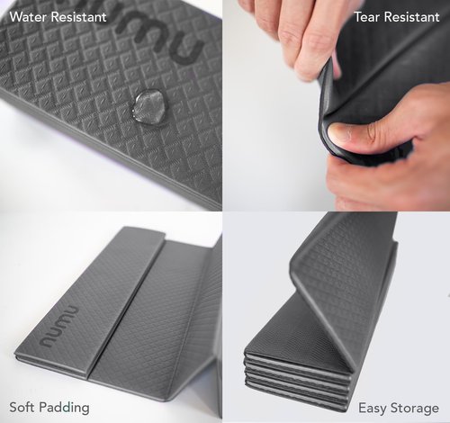 Numu Foldable Yoga Mat with Yoga Carrying Strap - Nonslip, Lightweight, and Portable 1/4” Inch Thick Workout Exercise Mat - Perfect for Easy Storage and Travel (Dark Gray)