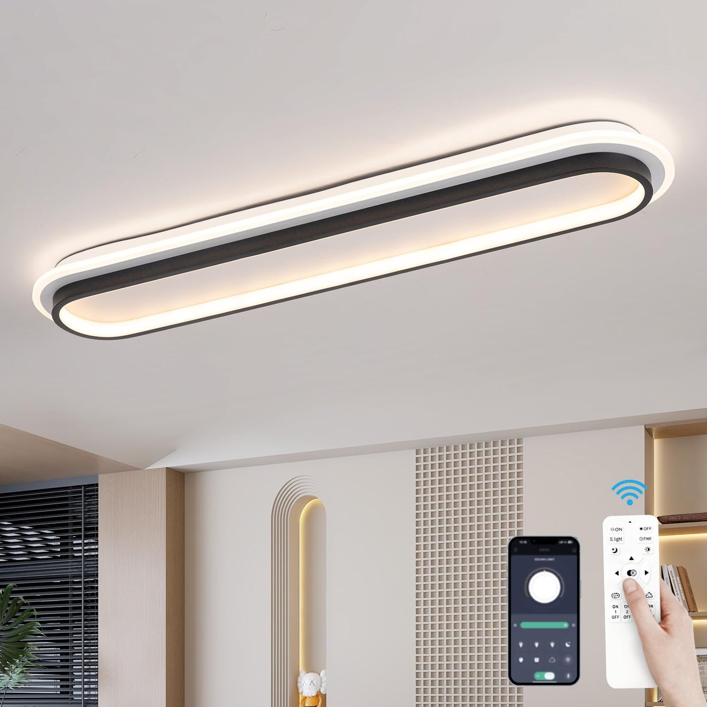 Vloitgol Modern Linear Ceiling Light, 31.5Inch Dimmable LED Flush Mount Ceiling Lamp with Remote Control, Long Ceiling Light Fixture for Kitchen Office Bedroom Hallway
