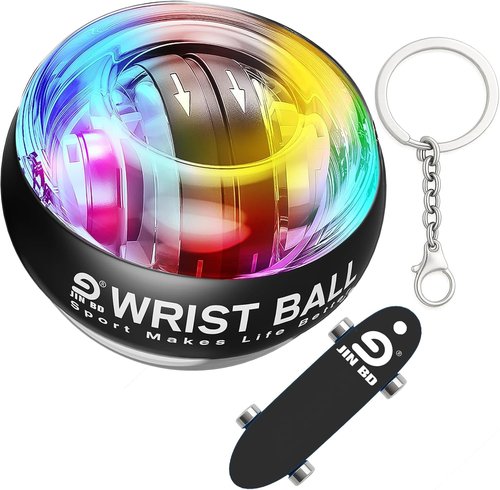 JIN BD Wrist Gyro Ball and Finger Skateboard Set – Self-Starting Forearm Exerciser for Grip Strength, Hand & Finger Exerciser, Colorful Light Black, Home Gym, Workout, Rehabilitation