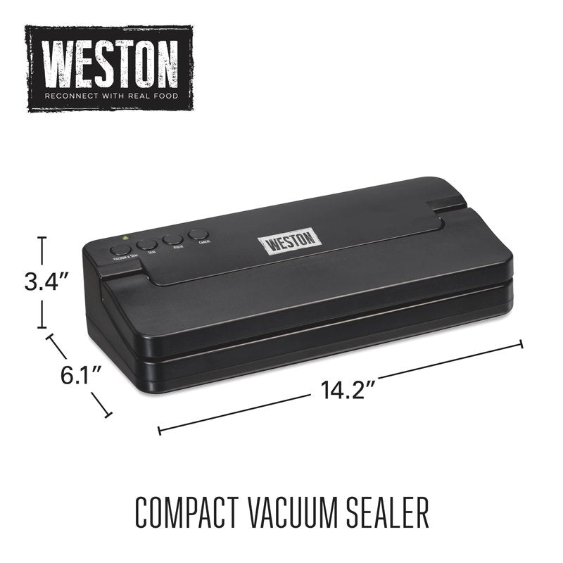 Weston Compact Food Vacuum Sealer Machine, Powerful 23” Hg Pump, For bags Up To 11” Wide, 100 Watts, Corner Guides for Easy Align, Intuitive Controls + Pulse Function, Black (65-2061-W)