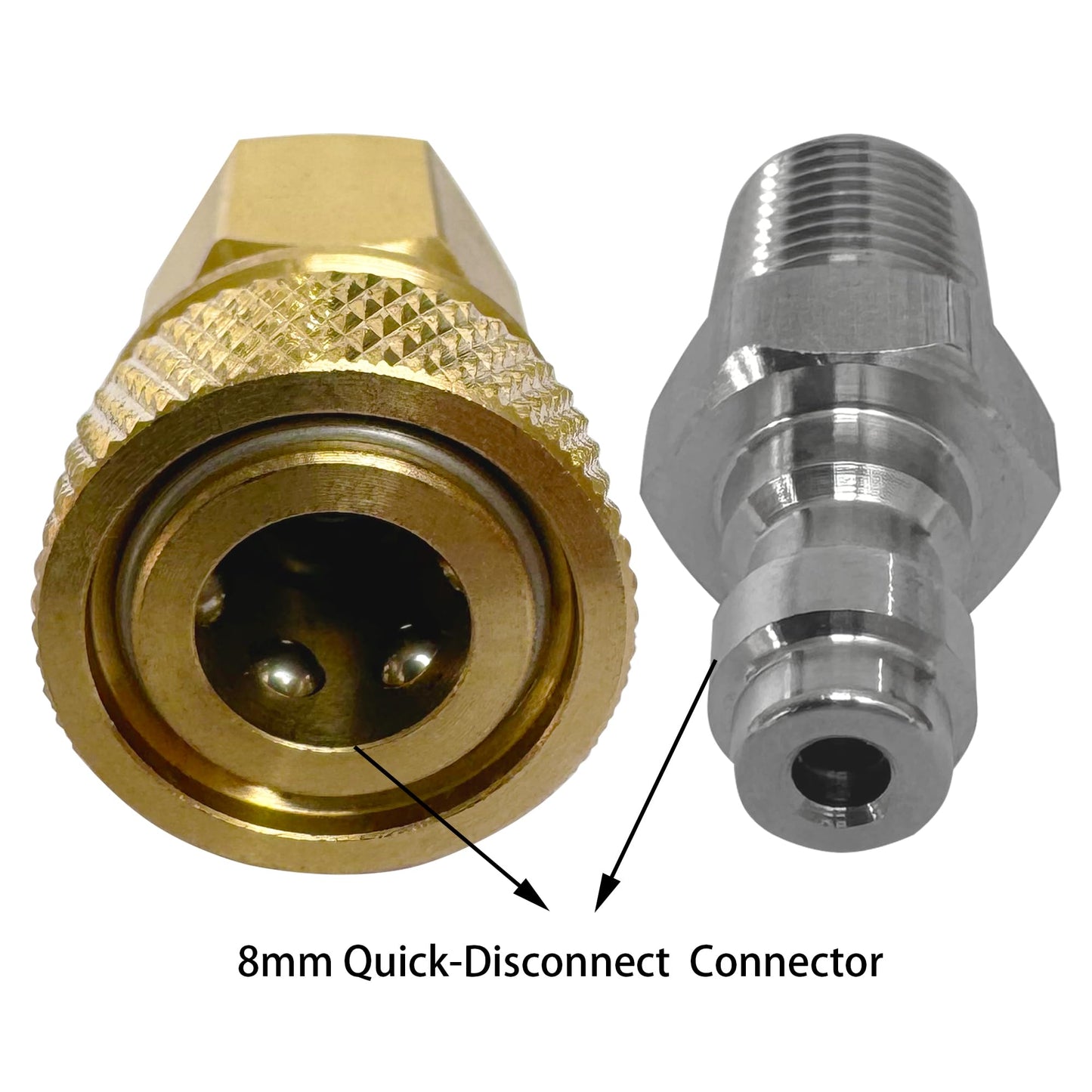 HMKUGO 1/8 NPT Female Connector and 8mm Male Plug Fill Nipple Quick-Disconnect Set, Copper - Stainless Steel - Remote Line Male & Female Set for PCP Foster Paintball Airsoft Air Gun Tool