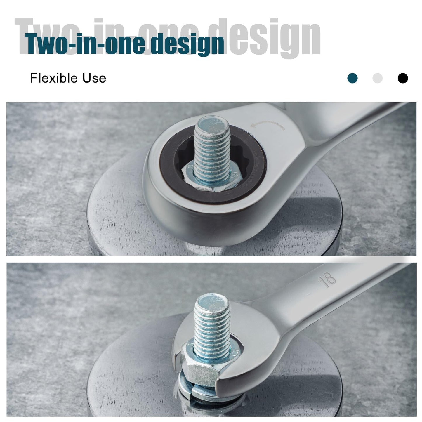 SORAKO 18mm Ratcheting Combination Wrench, Chrome Vanadium Steel Gear Wrench, Industrial Grade Cr-V Steel Gear Spanner, Household Garage Tools(Metric)