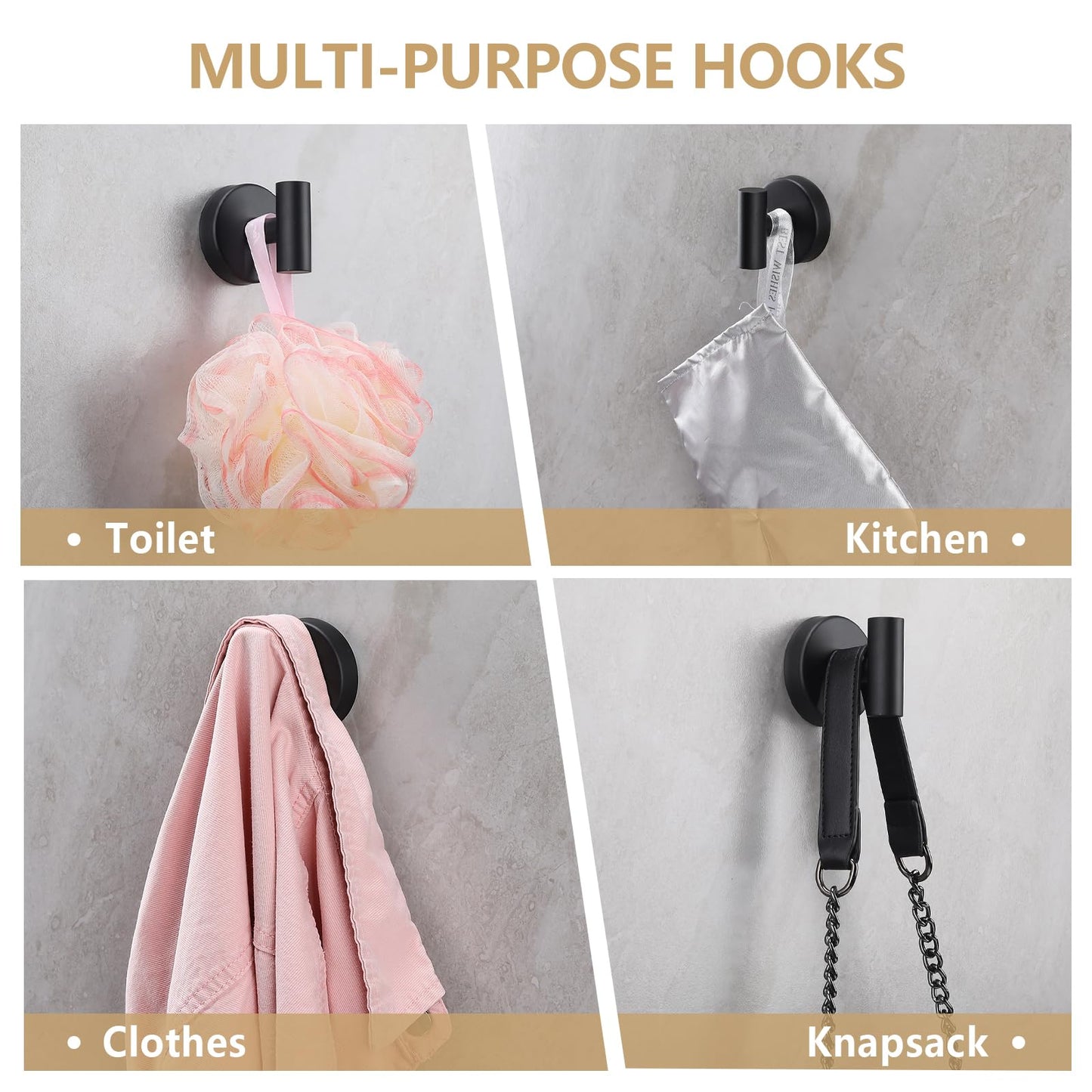 Towel Hooks Shower Suction Hook Towel Hanger for Bathroom Hanging Coat, Robe, Removable Wall Mounted Hook for Bedroom Kitchen Hotel Pool Matte Black(2-Pack)
