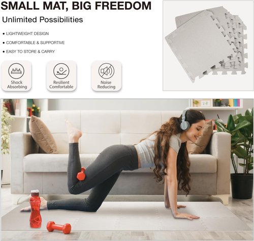 AIRHOP Gym Floor Mat - 18 High-Density EVA Foam Interlocking Tiles for Home Gym & Play Area