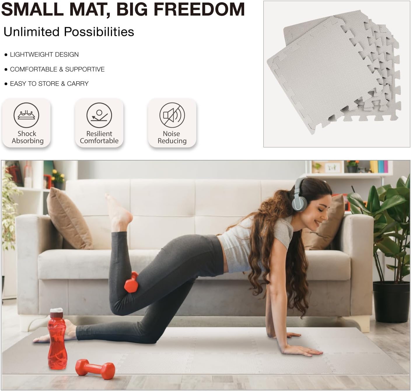 AIRHOP Gym Floor Mat - High-Density EVA Foam Interlocking Tiles for Home Gym | 18 Puzzle Pieces
