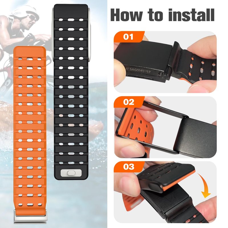 Anpzband-Silicone Magnetic Band Sports Compatible with Whoop 5.0 Band, Adjustable Breathable Replacement Wristbands Straps, with U-Shaped Frame, Strap Men Women, for Whoop 5.0 Silicone Bands (Black Orange)