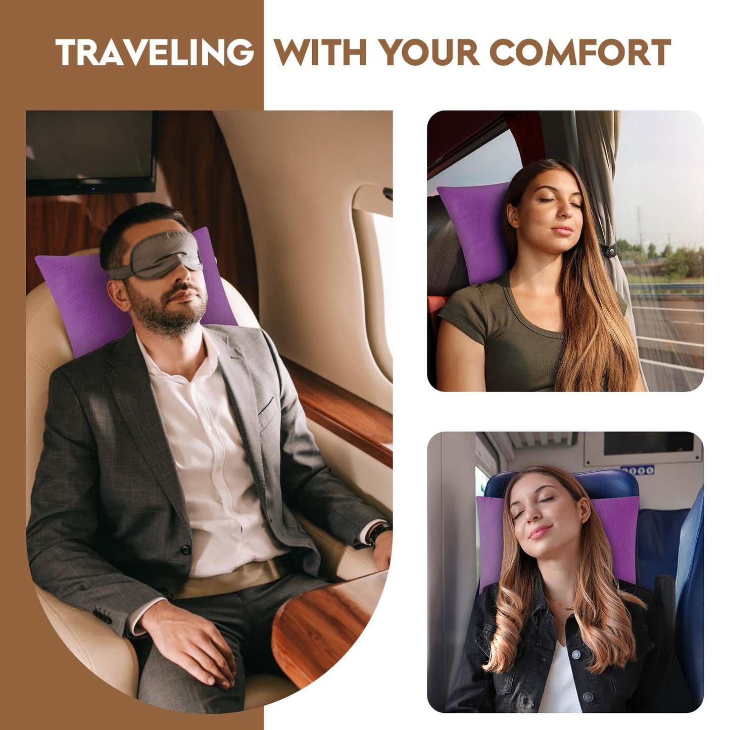 PEUJEW Small Shredded Memory Foam Pillow, Camping Pillow Travel Pillow - Compressible Medium Firm, Breathable Cover, Ideal Backpacking Hiking, Airplane and Car (Purple, S)