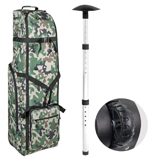 Golf Travel Bags for Airlines with Wheels,900D Heavy Duty Oxford Wear-Resistant Soft-Sided Golf Club Flight Bag with Adjustable Support Rod,Green Camo