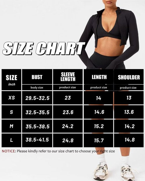 TZLDN Women's Cropped Workout Jacket Full Zip Up Long Sleeve Turtleneck Lightweight Gym Running Yoga Athletic Crop Tops Black - Small