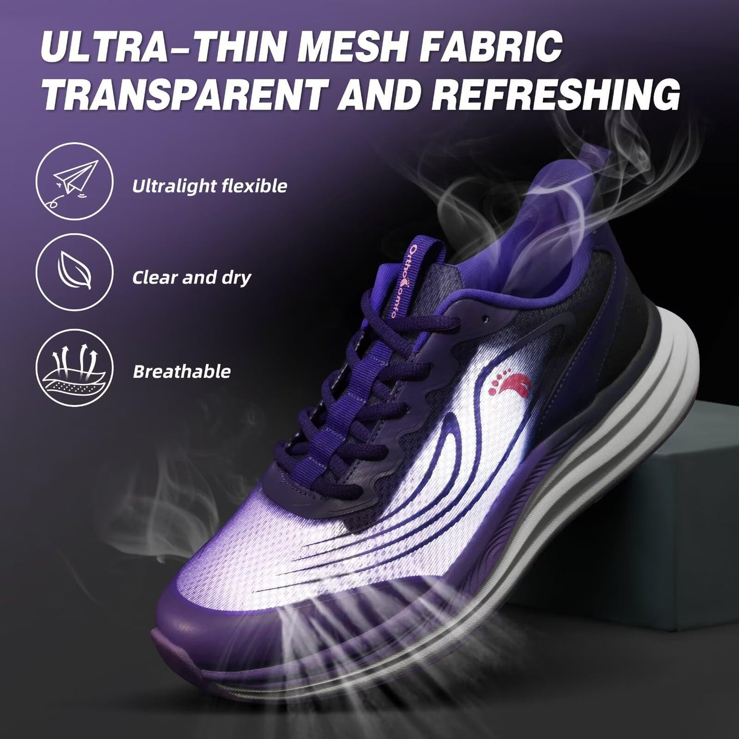 Women's Orthopedic Tennis Shoes: Supportive Plantar Fasciitis Orthotic Neuropathy Trail Sneakers, Indoor High Instep Composite Toe Athletic Standing Walking Shoes Purple Size 9.5